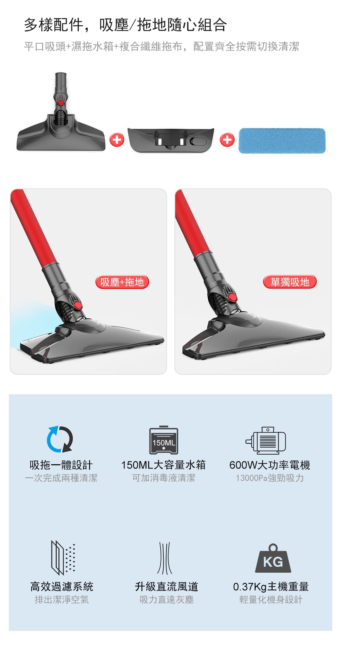 Airbot DX200 超薄超薄乾濕兩用拖把吸塵器帶水箱拖布手持式吸塵器